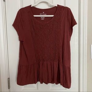 American Eagle Soft & Sexy burgundy lace tee - L